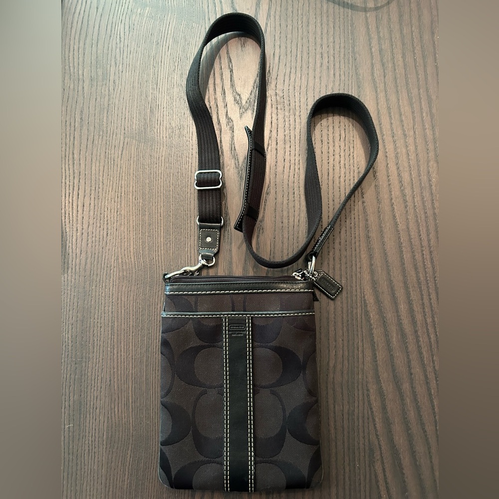 Coach Black Signature C Canvas/Leather Cross Body Purse